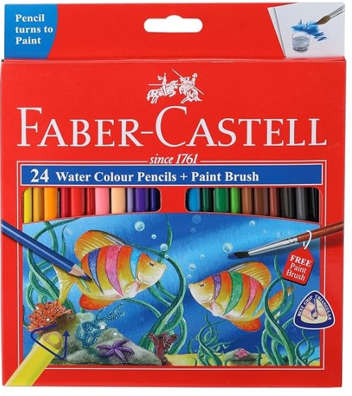 Faber-Castell Water Color Pencils with Paint Brush - Pack of 24 (Assorted)